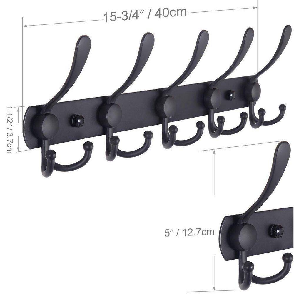 Dracelo Wall Mount Bathroom Black Metal Hook Rack Rail with 5 Hooks 2 Pack B07HR71V5F