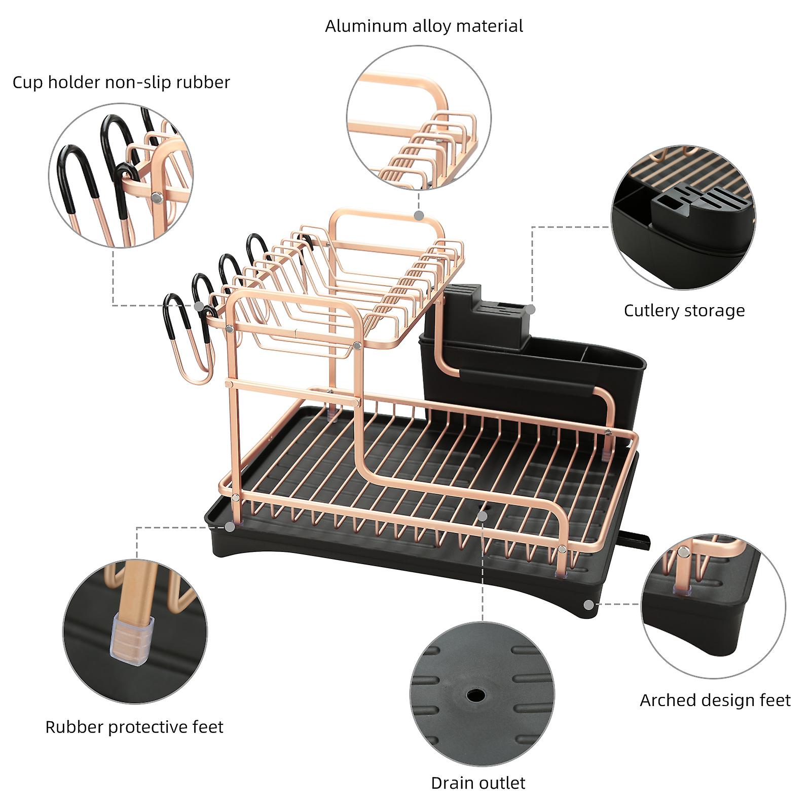 Double Dish Rack Water Plate Kitchen Cutlery Rack Black Silver Large Quantity And Excellent Price Champagne With Black No.181896