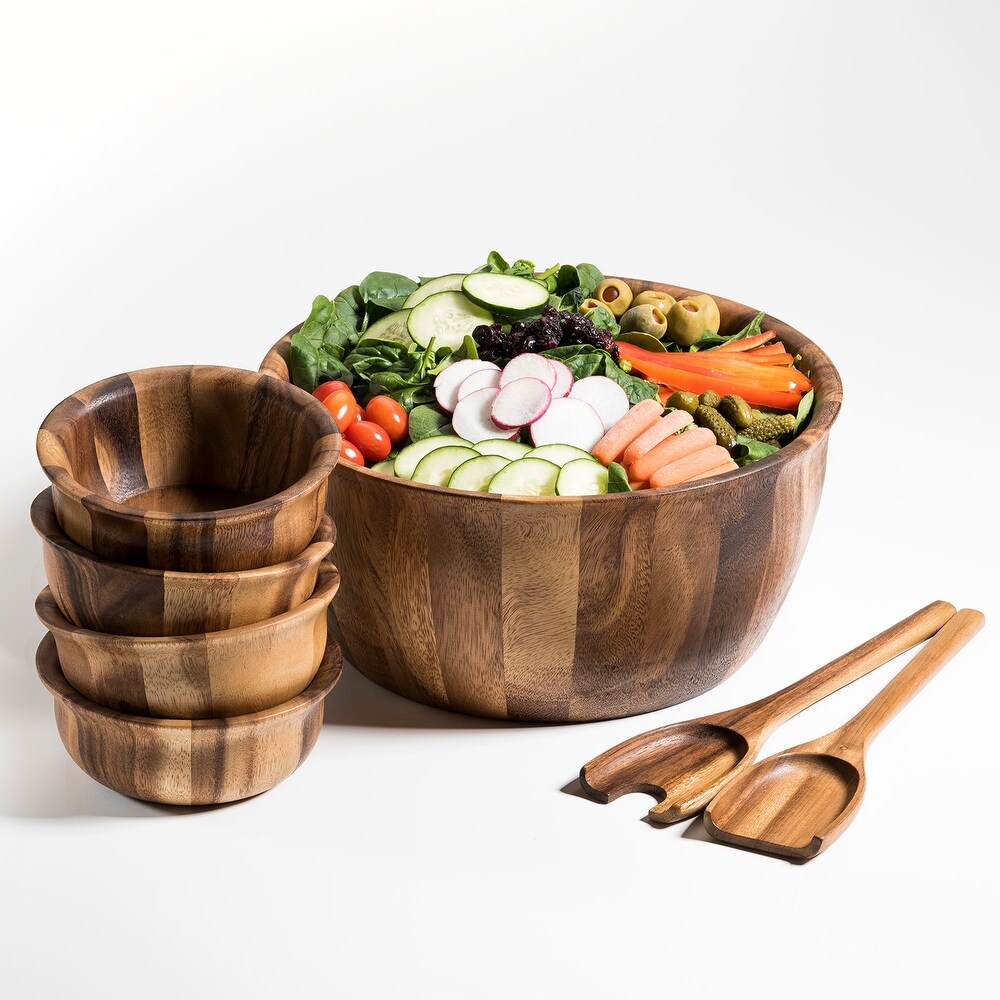 7 Piece   Extra Large Salad Bowl with Servers and 4 Individuals   13 x 13