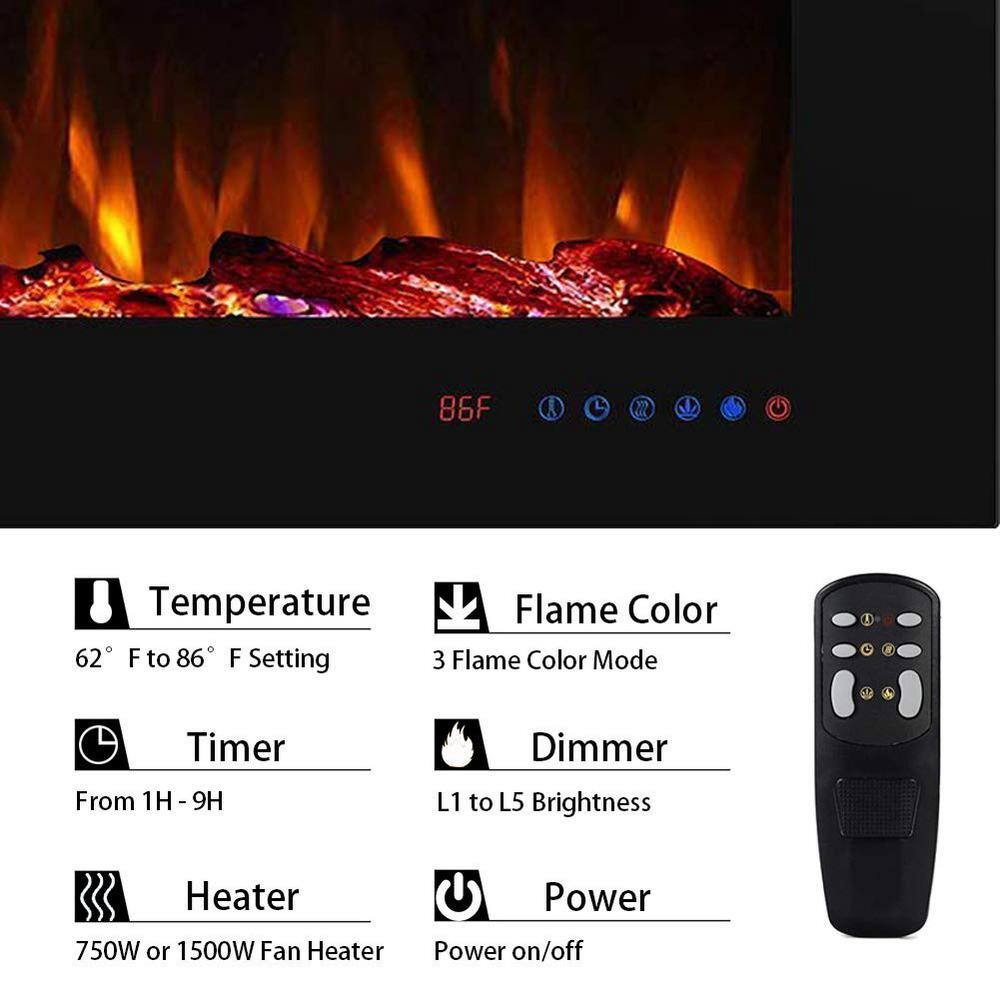 Valuxhome 60 in. 1500W750W Electric Fireplace Recessed Fireplaces with Remote Overheating Protection Touch Screen in Black EF60-HD