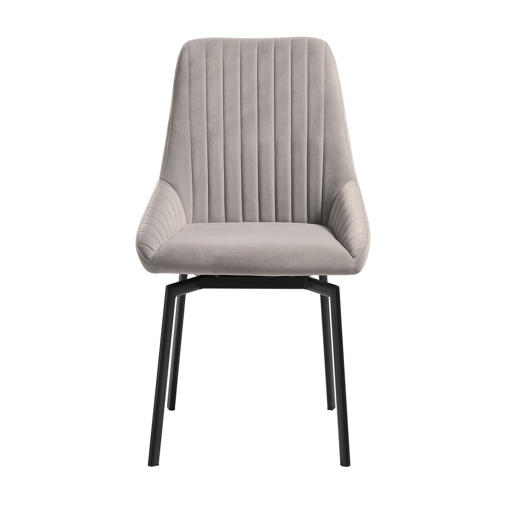 Susie Swivel Upholstered Dining Chair in Gray Fabric with Black Metal Legs   Set of 2