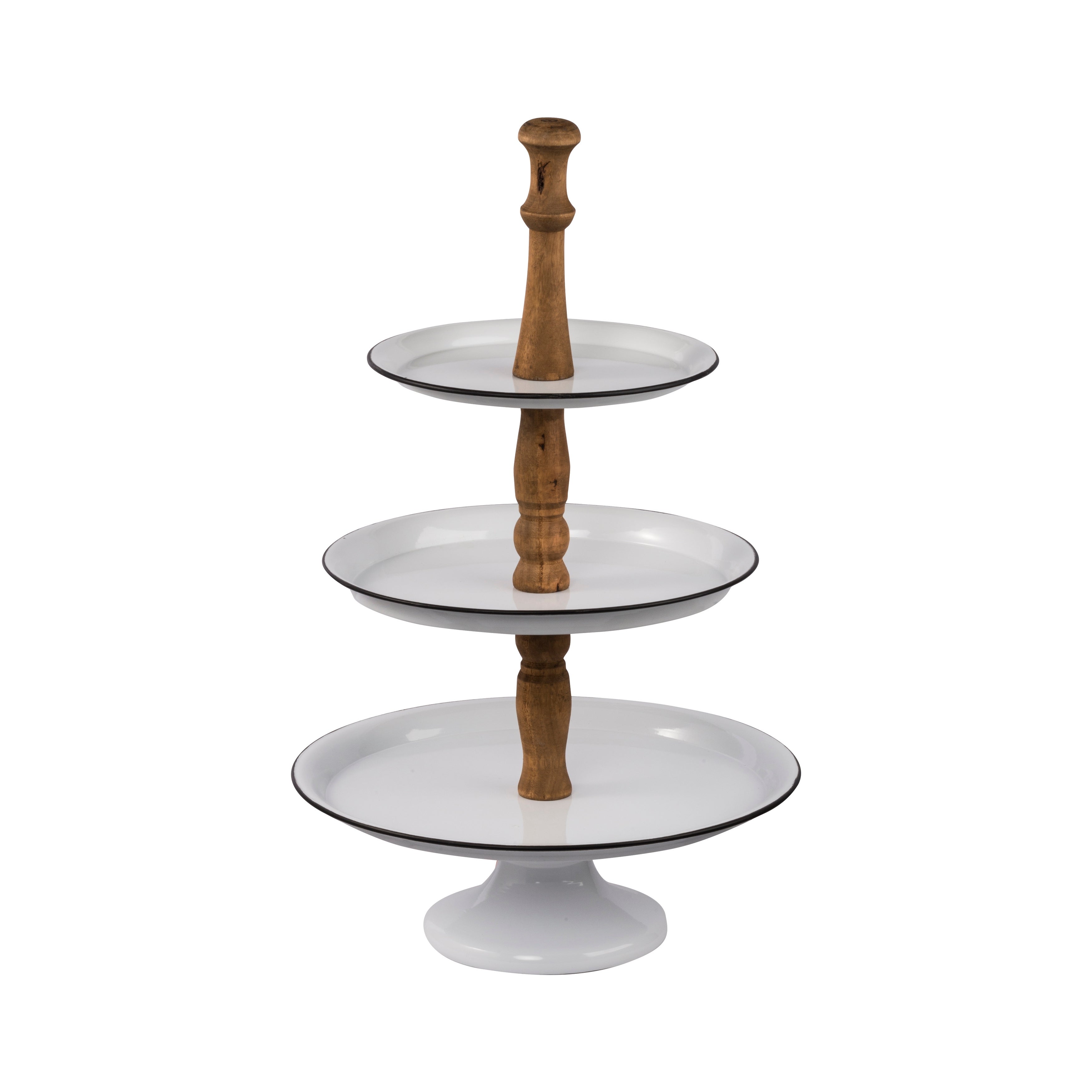 White and Natural 24-inch Three-Tier Metal Trays on Stand