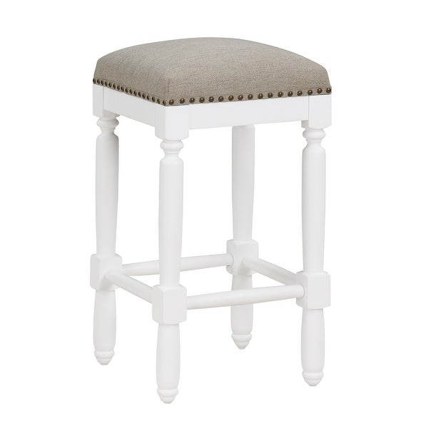 Findley White Counter Stool with Taupe Upholstered Seat by Greyson Living