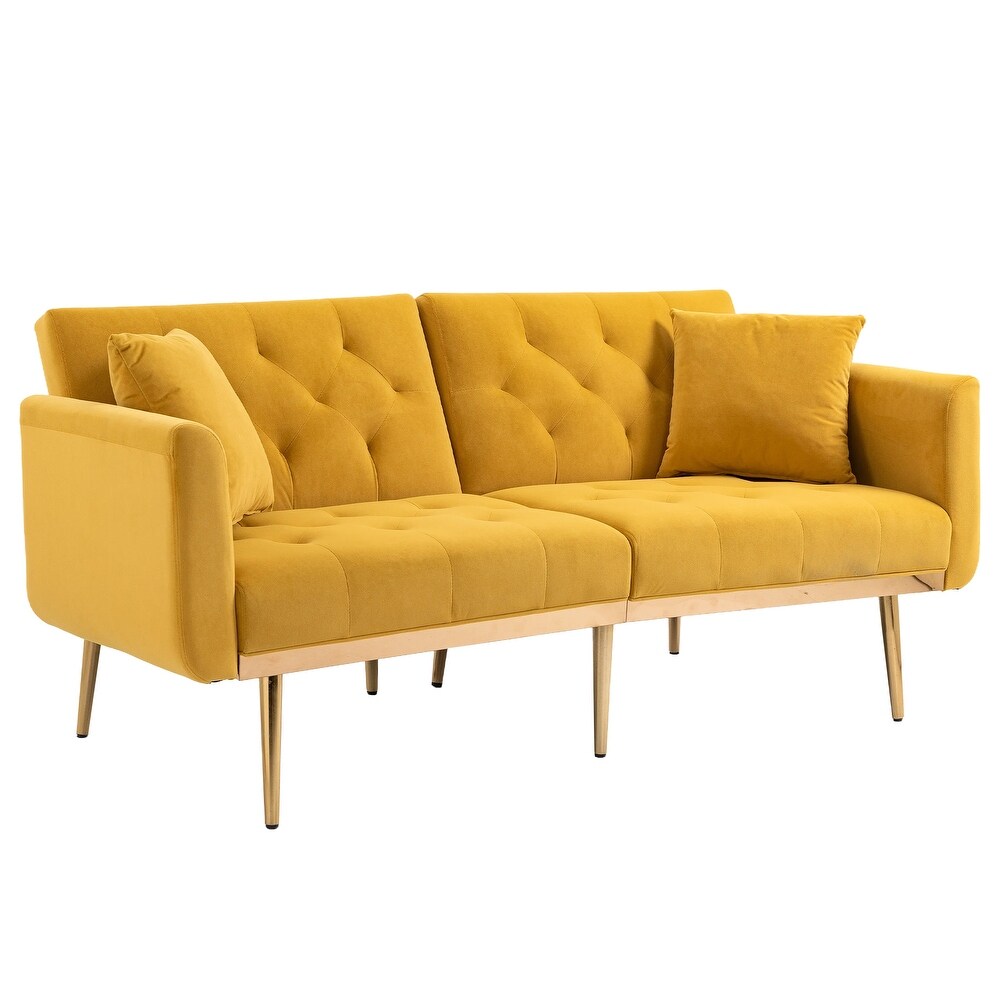 2 in 1 Folding Loveseat Sleeper Mustard Velvet Recliner Sofa Bed