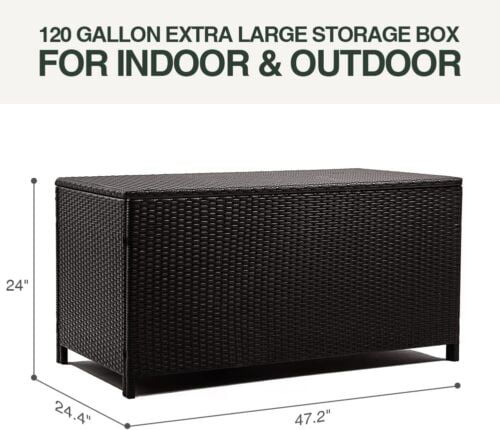 120 Gallons Outdoor Deck Box Patio Storage Bench Wicker Cabinet Container