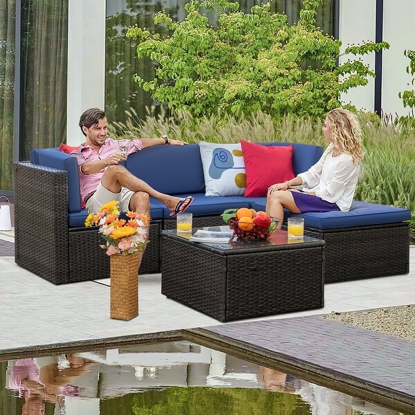 Homall 5 Pieces Wicker Patio Furniture Sets Rattan Outdoor Sectional Sofa