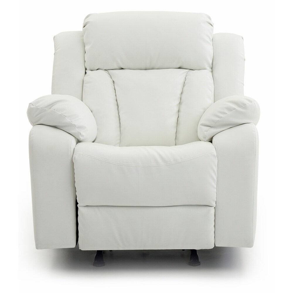 Faux Leather Rocker Recliner with Pull Handle and Padded Arms Tuft Design Back Double Reclining Sofa Single Recliner