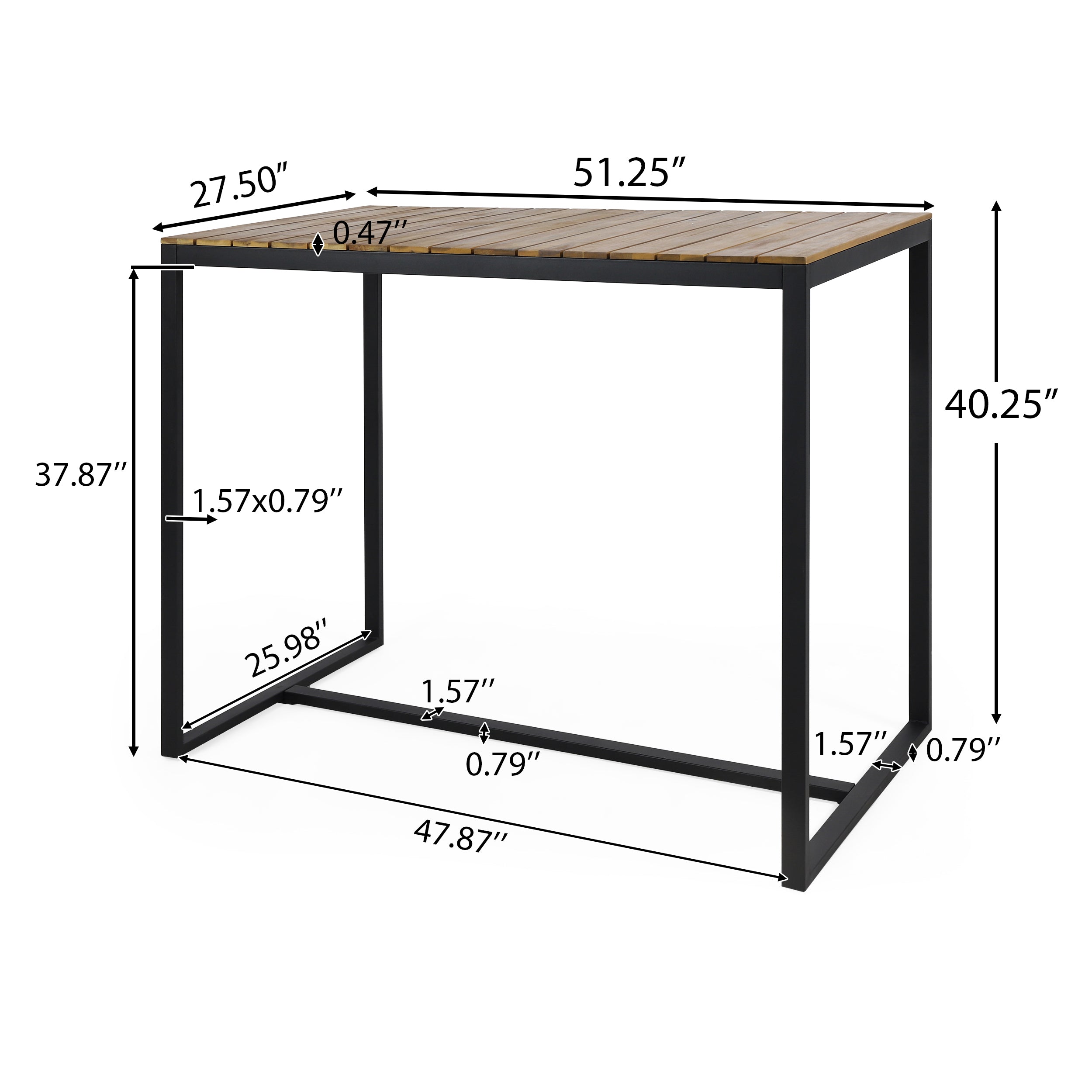 Arath Outdoor Modern Industrial Acacia Wood Bar Table