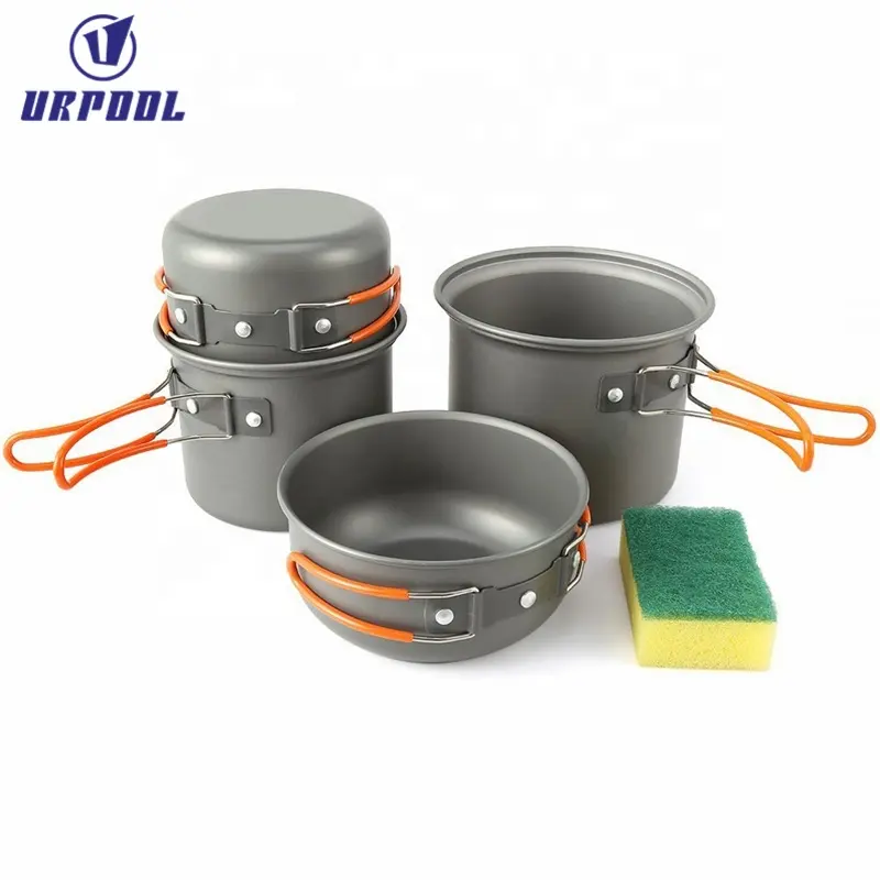 Outdoor cooking equipment Portable Outside Camping Cooking Mess Kit 1 2 Person Pots Pan for Backpacking