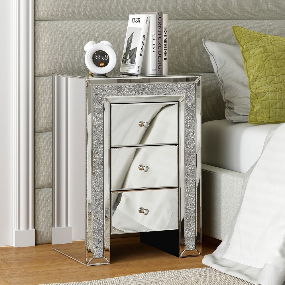 3 Drawer Accent Nightstand Diamond Side Table