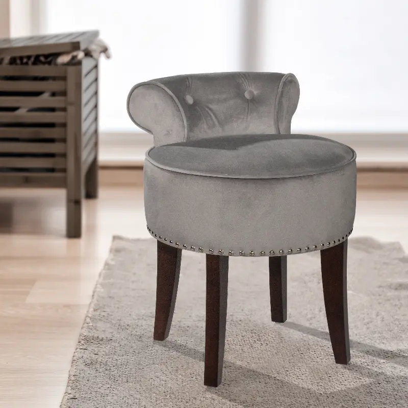 Leno Gray and Dark Espresso Vanity Stool