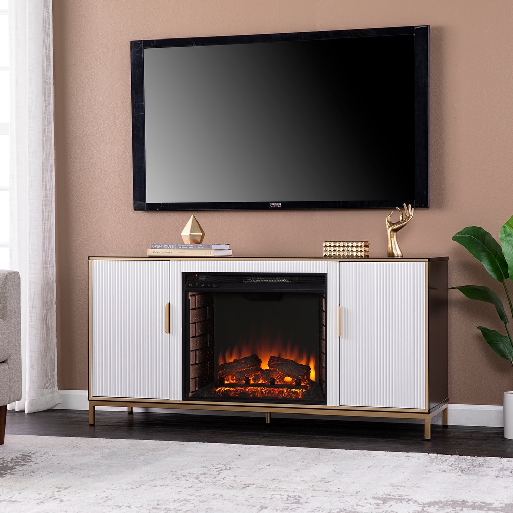 SEI Furniture Daltaire Contemporary Media TV Stand with Electric Fireplace Insert and Storage