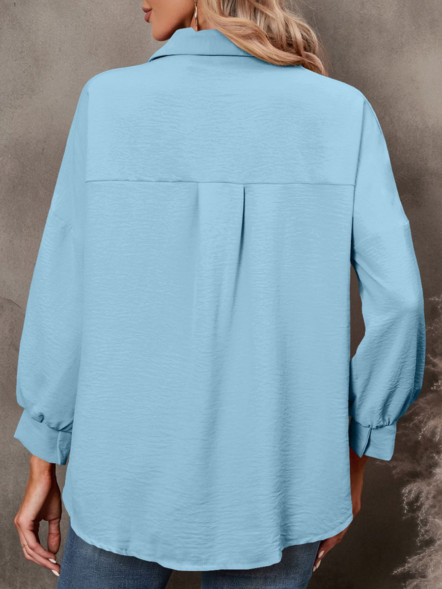 Casual Loose Solid Color Long Sleeve Blouse