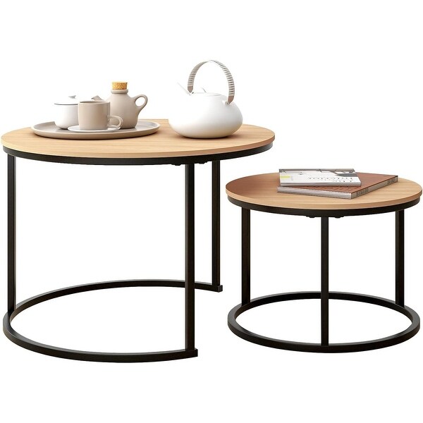 Industrial Round Coffee Table Set of 2