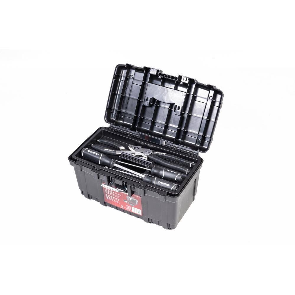 Husky 16 in. Plastic Portable Tool Box with Metal Latch (1.6 mm) in Black THD2015-03