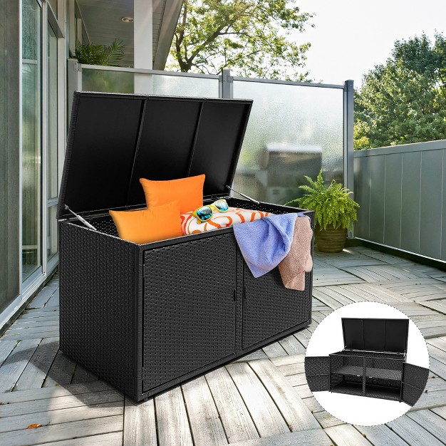 Costway 88 Gallon Garden Patio Rattan Storage Container Box Bin Shelf Black brown