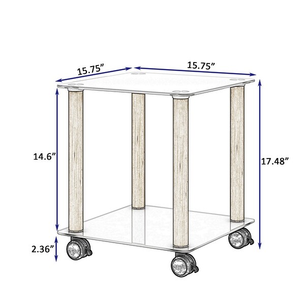 1Piece White+Oak Side Table ，2Tier Space End Table ，Modern Night Stand，Sofa table，Side Table with Storage Shelve