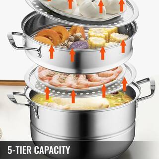 VEVOR Stainless Steel Dumpling Steamer 5-Titer Electric Grill Stove Dia-11.8 in. for Cook Soup Noodles Fishes Work with Gas ZL5CBXGZL30CM0001V0