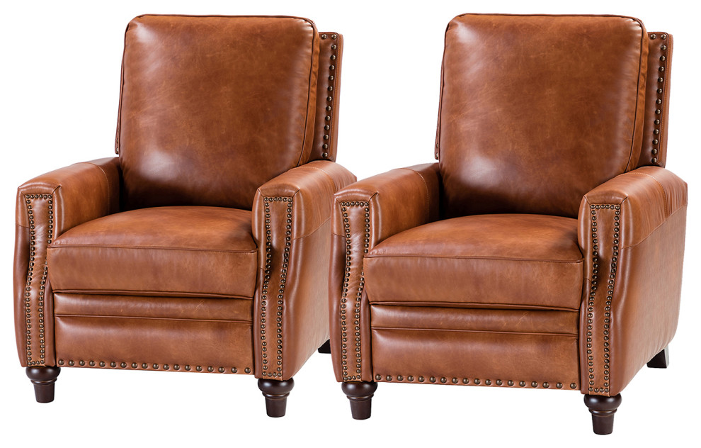 Genuine Leather Recliner With Nailhead Trim Set of 2   Traditional   Recliner Chairs   by Karat Home  Houzz