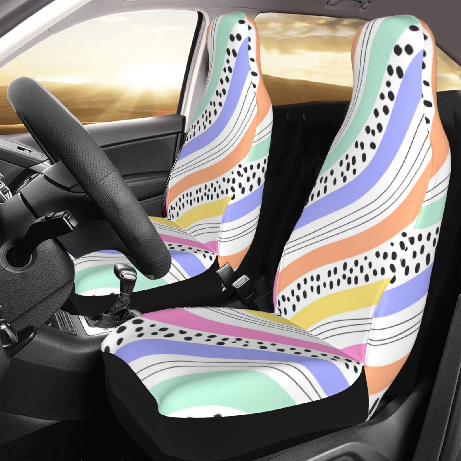 TEQUAN Front Seat Covers， Futuristic Colorful Shapes Pattern 2 Piece Car Seat Cover Fit Most Car SUV Truck Van