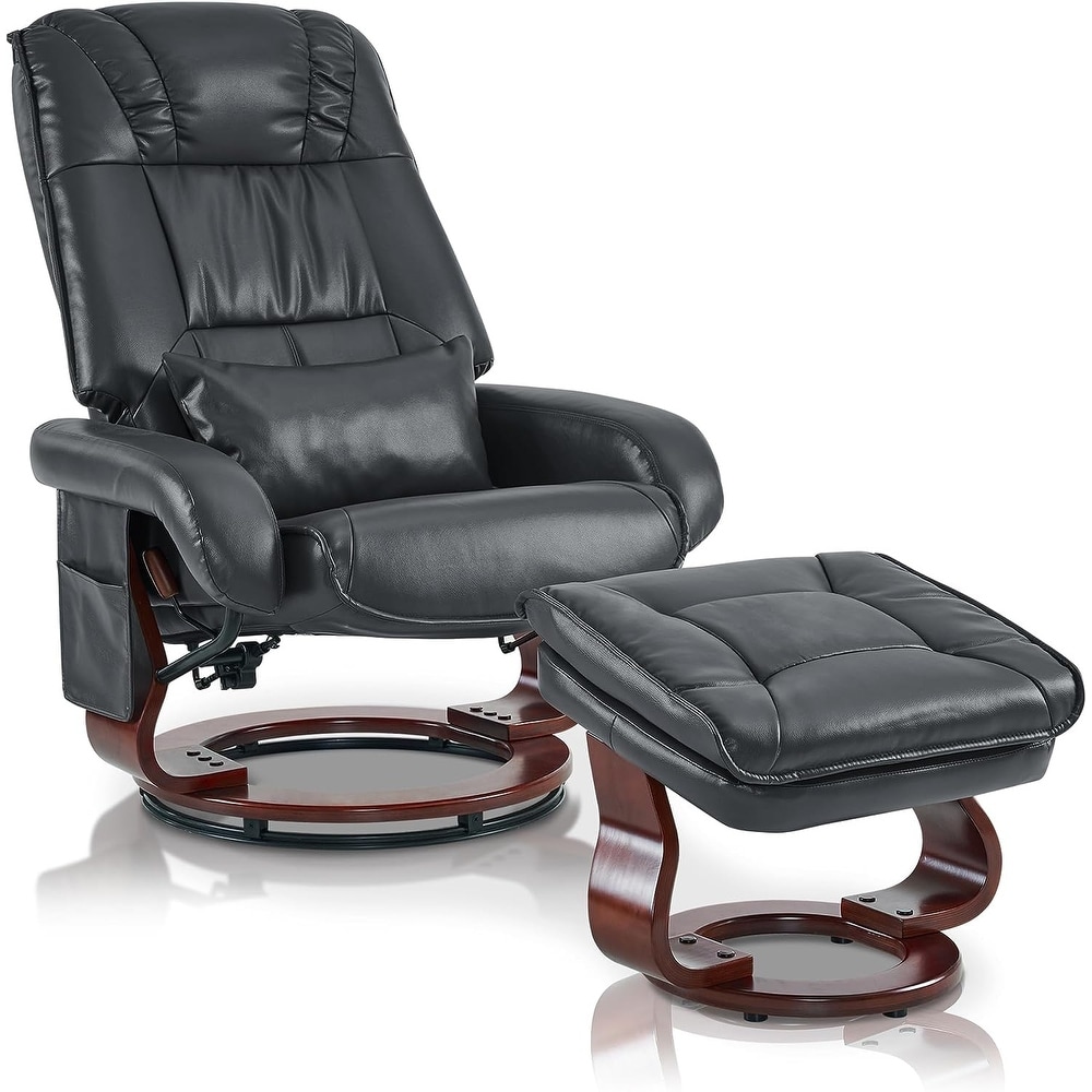 MCombo Swivel Recliners with Ottoman  Vibration Massage TV Chairs  Ergonomic Lounge Chair for Living Room  Faux Leather 4877