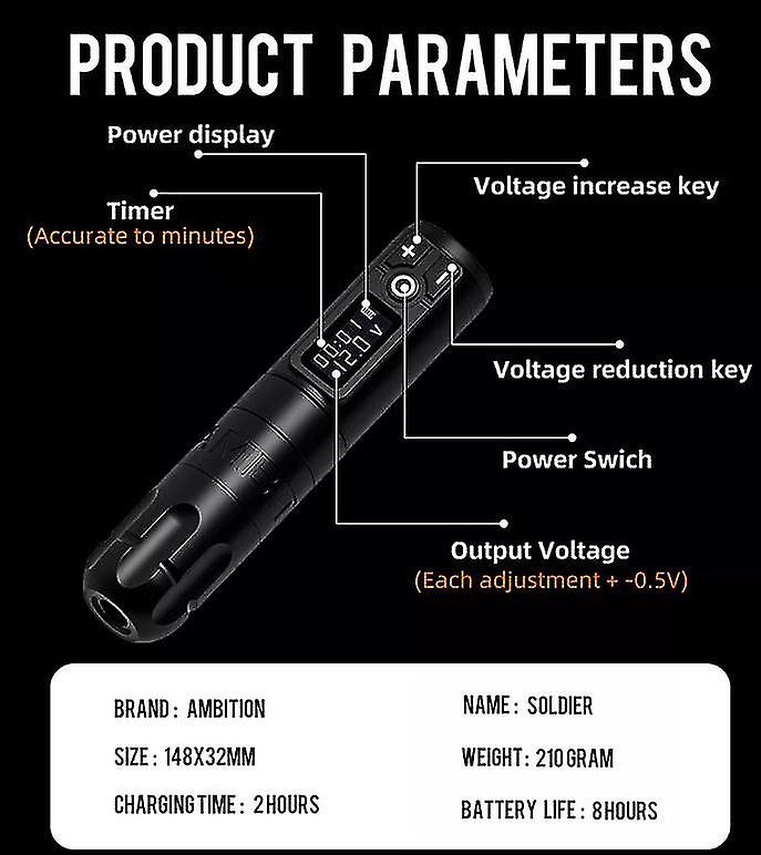 Ambition Soldier Wireless Pen Machine Battery With Portable Power Brushless Motor Digital Led Display