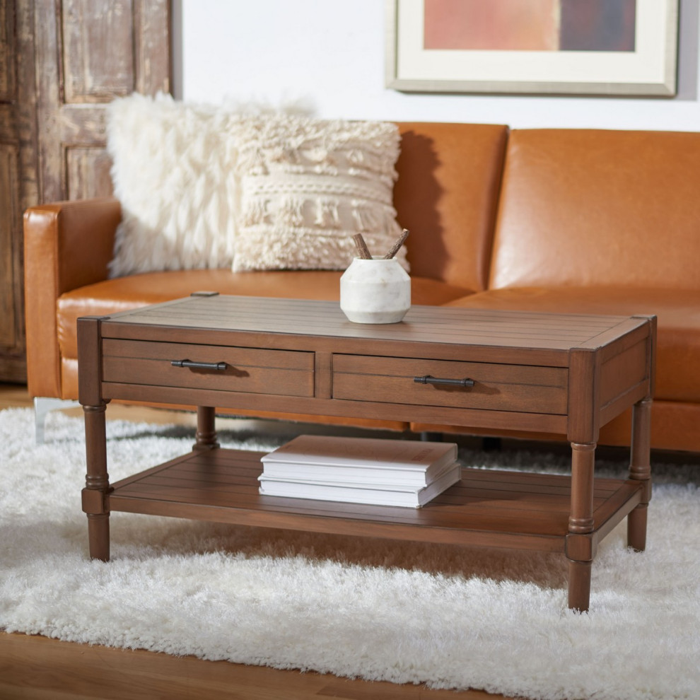 Berta 2 Drawer Coffee Table  Brown   Traditional   Coffee Tables   by Rustic Home Furniture Deco  Houzz