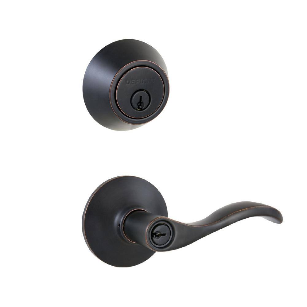 Defiant Naples Aged Bronze Entry Handle and Single Cylinder Deadbolt Combo Pack MYEX7L1B