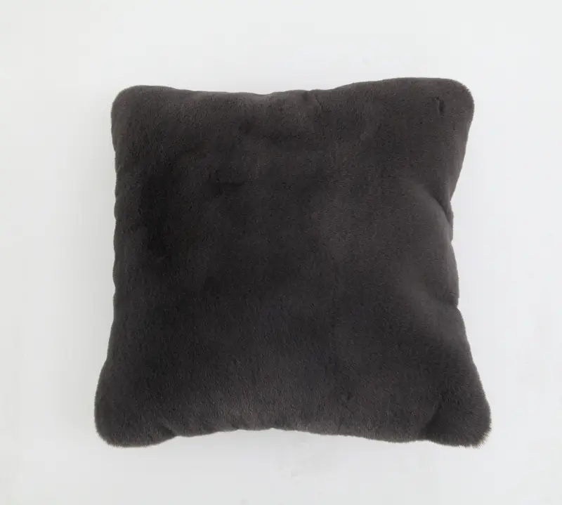 Chinchilla Charcoal Gray Faux Fur Throw Pillow