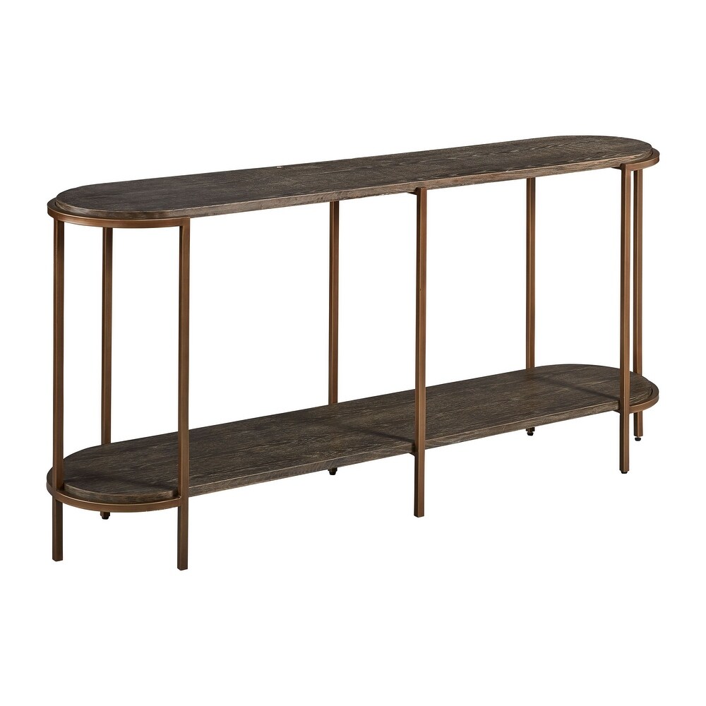 Lenox Hill 70 inch Retro Oval Console Table  Alder   Brushed Metal