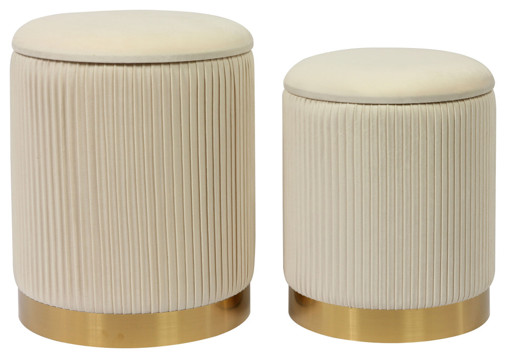 Channeled Cream Velvet Storage Ottomans   Set of 2   Cream   Contemporary   Footstools And Ottomans   by HedgeApple  Houzz