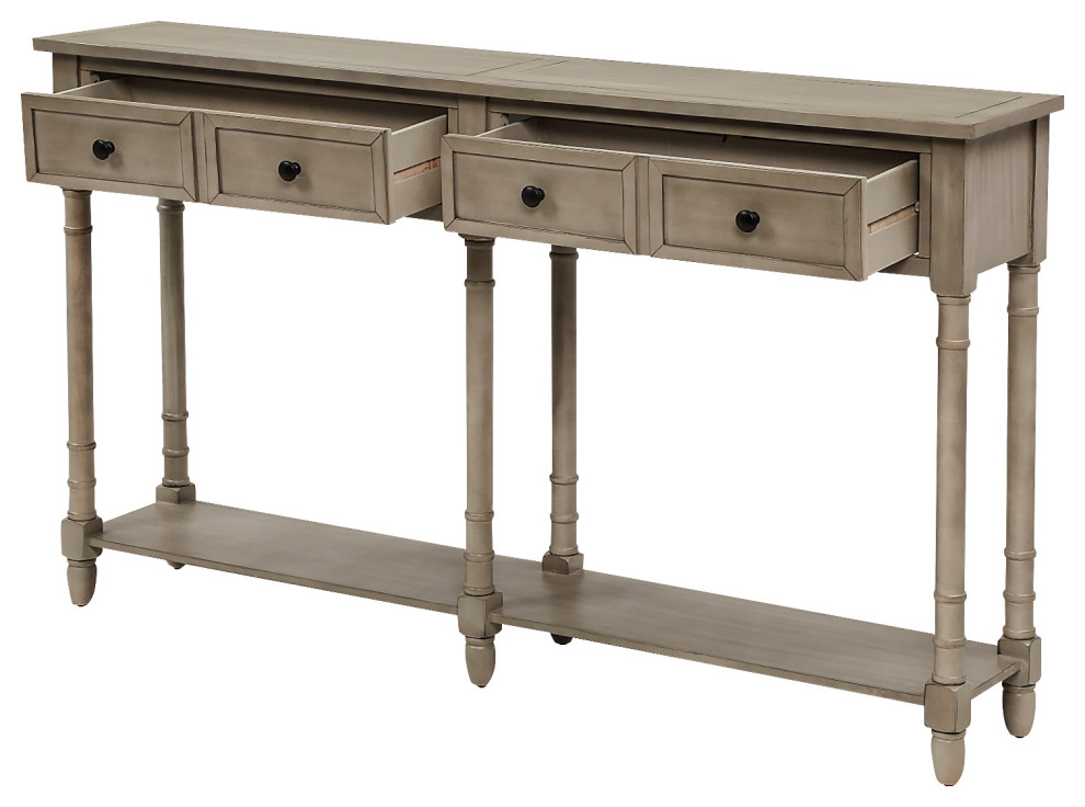 58 quotTwo Drawer Console Table With Bottom Shelf for Living Room Gray Wash   Rustic   Console Tables   by TATEUS LLC  Houzz