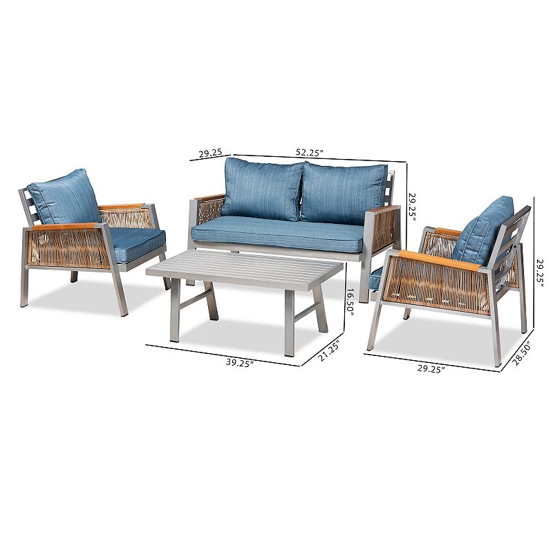 Baxton Studio Nicholson Patio Loveseat， Chair and Coffee Table 4-piece Set