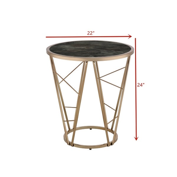 Cicatrix Champagne Finish with Black Faux Marble Glass End Table