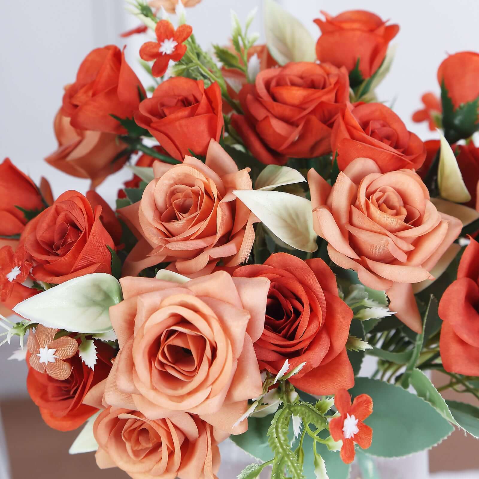 4 Bushes Terracotta (Rust) Real Touch Artificial Silk Rose Bridal Bouquet, Faux Flowers 12