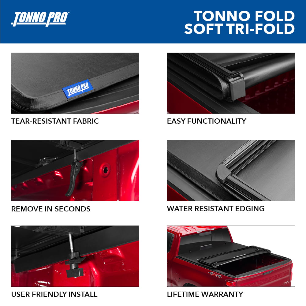 Tonno Pro | Tonno Fold， Soft Folding Truck Bed Tonneau Cover | 42-116 | Fits 2019 - 2021 Chevy/GMC Silverado/Sierra， works w/ MultiPro/Flex tailgate (w/o factory side storage boxes) 5' 10