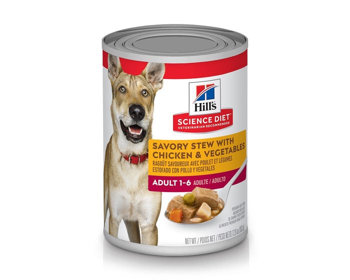 Hills® Science Diet® Adult Savory Stew with Chicken  Vegetables Canned Dog Food， 12.8 oz. Can