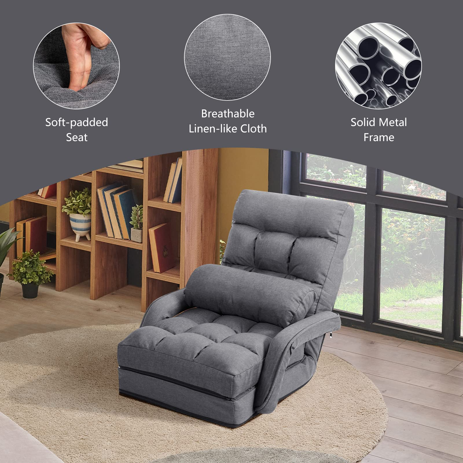 Updated Folding Lazy Sofa Floor Chair Sofa Lounger Bed