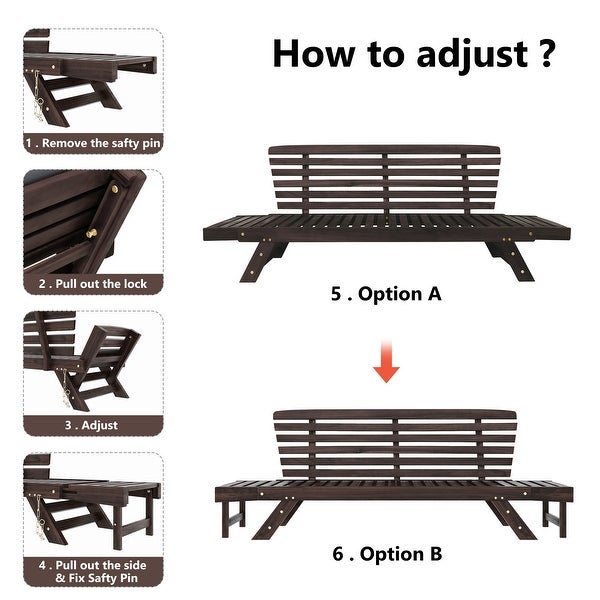 3-seater Sofa Outdoor Patio Expandable Daybed， Adjustable Wooden Chaise Lounge - Overstock - 37248369