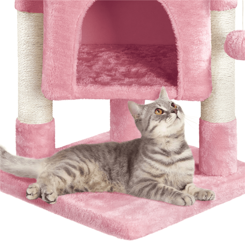 SmileMart 23.5" H 2-Level Cat Tree Condo Tower with Plush Perch, Pink