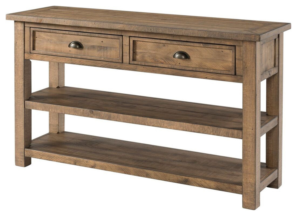 Coastal Style Rectangular Wooden Console Table With 2 Drawers  Brown   Rustic   Console Tables   by VirVentures  Houzz