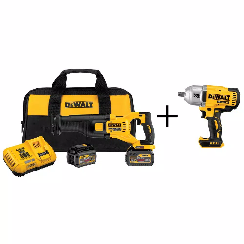 DEWALT FLEXVOLT 60-Volt MAX Lithium-Ion Cordless Brushless Reciprocating Saw with (2) Batteries and Bonus 3/4 in. Impact Wrench and#8211; XDC Depot