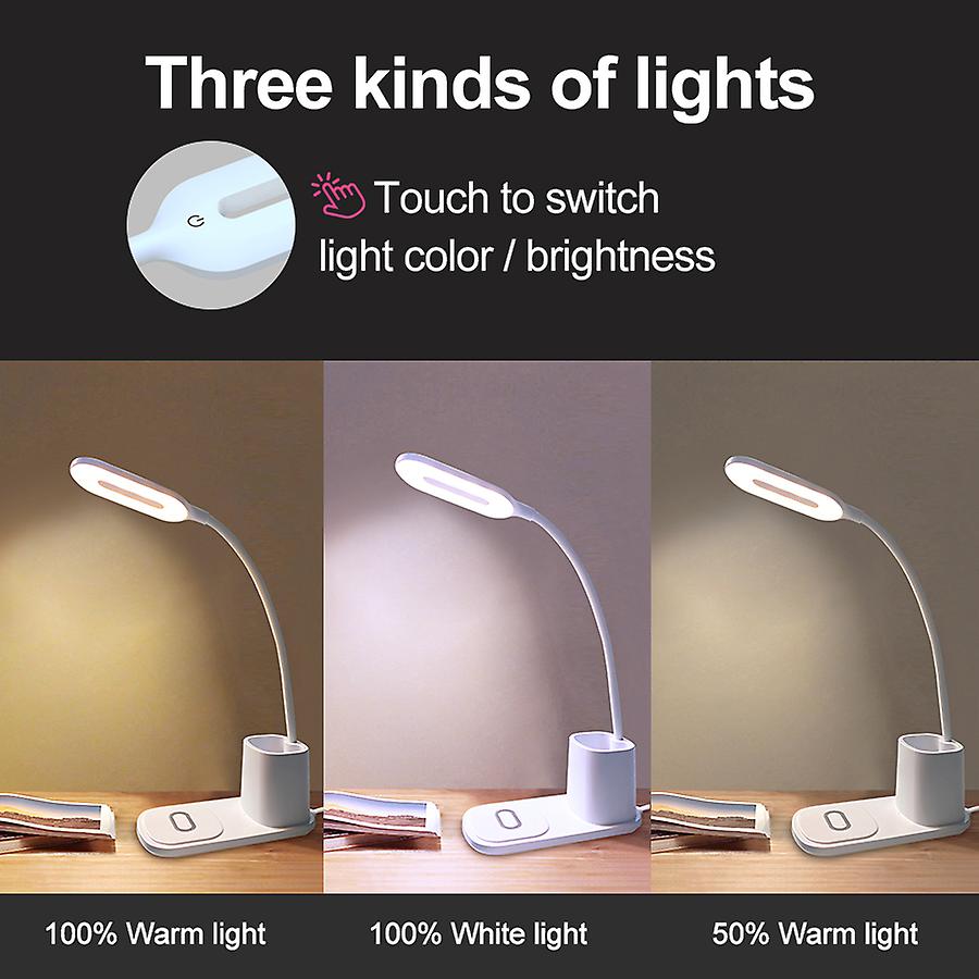 10w Qi Quick Wireless Charging Led Desk Lamp Flexible Touch Dimmable Eye Protect Reading Table Light Bedroom Office Table Lamp