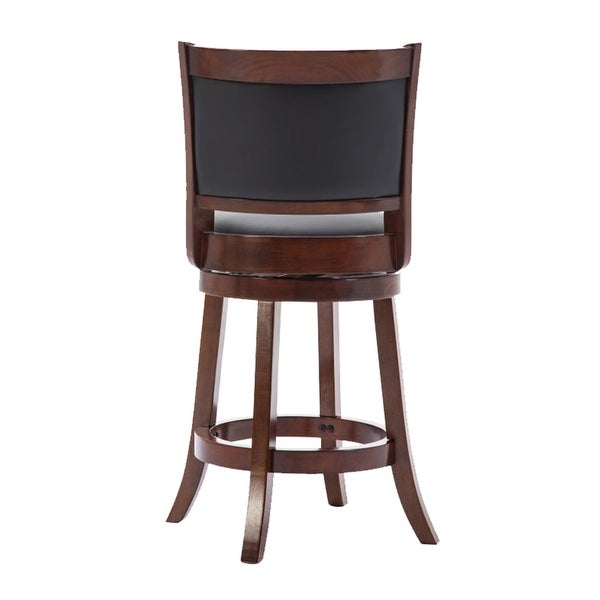 Round Wooden Swivel Counter Stool with Padded Seat and Back， Cherry Brown - 37.5 H x 18 W x 19.5 L Inches