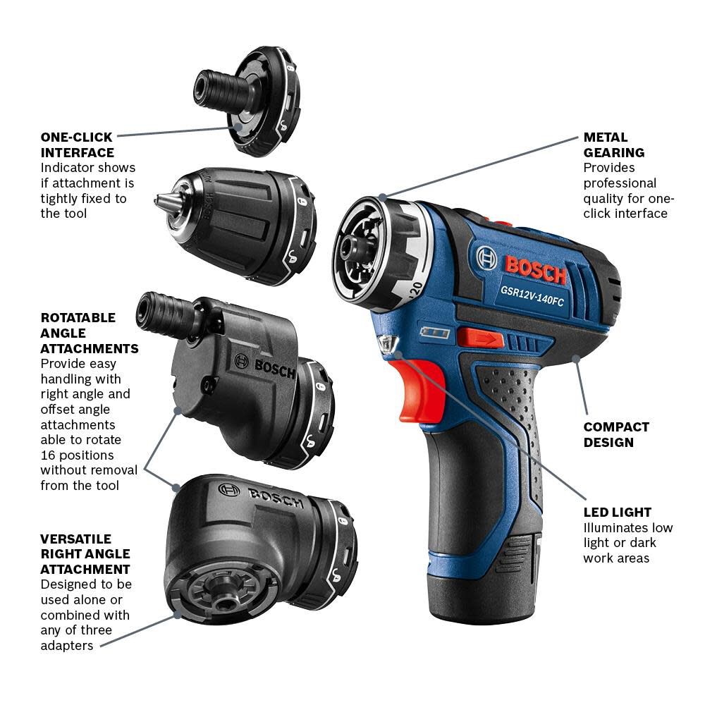 Bosch 12V Max Flexiclick 5-In-1 Drill/Driver System Kit GSR12V-140FCB22 from Bosch