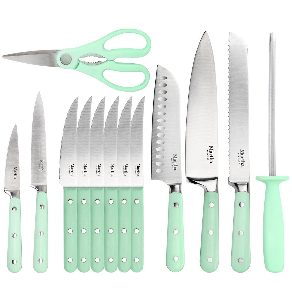 Martha Stewart Stainless Steel 14pc Cutlery and Knife Block Set in Mint