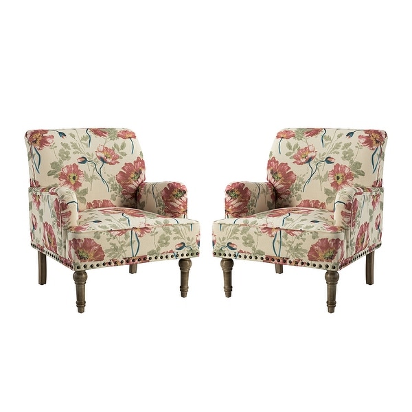 Geltrude Traditional Floral Fabric Design Upholstered Accent Armchair with Nailhead Trim Set of 2 by HULALA HOME