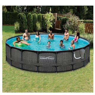 Summer Waves Elite Wicker 18 ft. x 18 ft. Round 48 in. Deep Metal Frame Pool Package P4A01848B