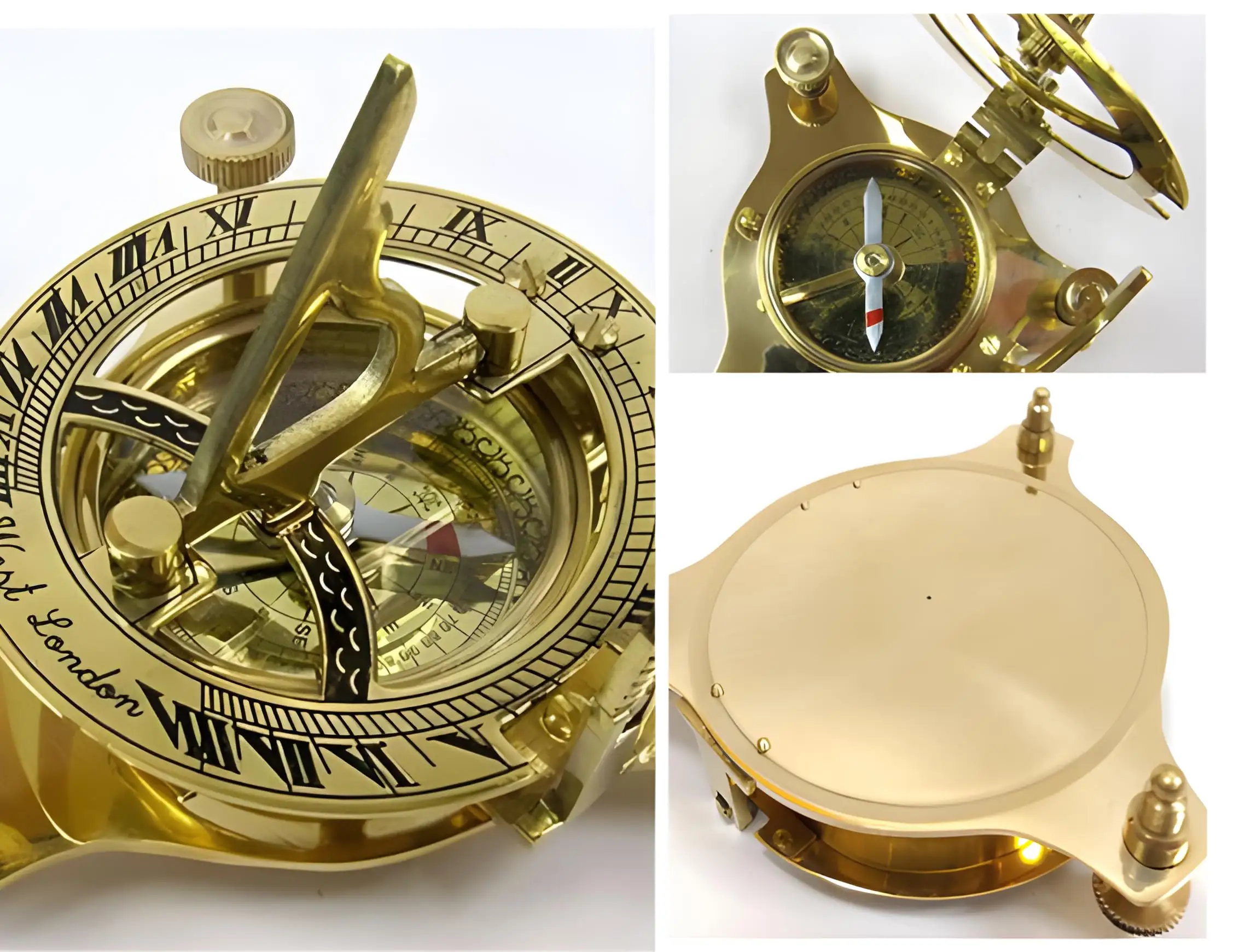 Nautical Shiny Brass Sundial Compass  Marine Pocket Compass Solis Brass Sun Clock Outdoor Navigation   Camping Hiking Compass