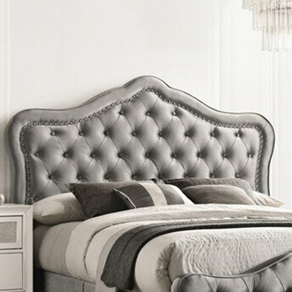 Upholstered Tufted Velvet California King Panel Bed in Gray